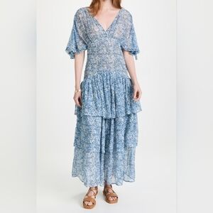 Chiffon Smocking Dress In Petite Blue By TiMo Size XS NWT MSRP $554